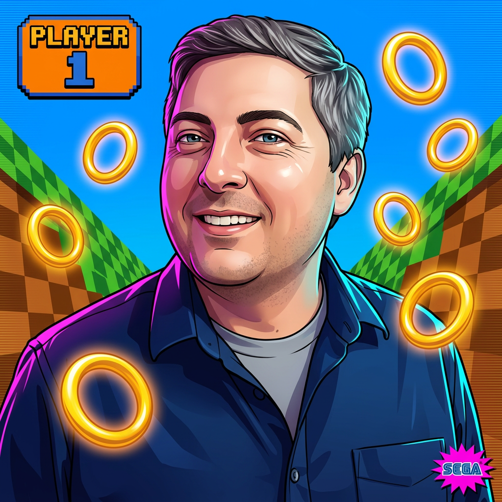 Dominick Finetti rendered as SEGA Dreamcast box art — Player 1